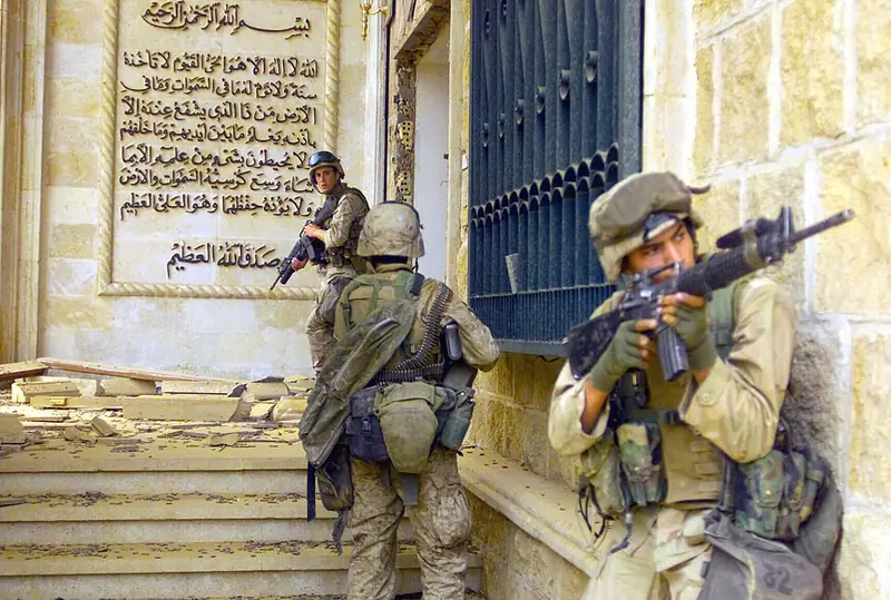 U.S. Marines in a palace in Tikrit, 2003.