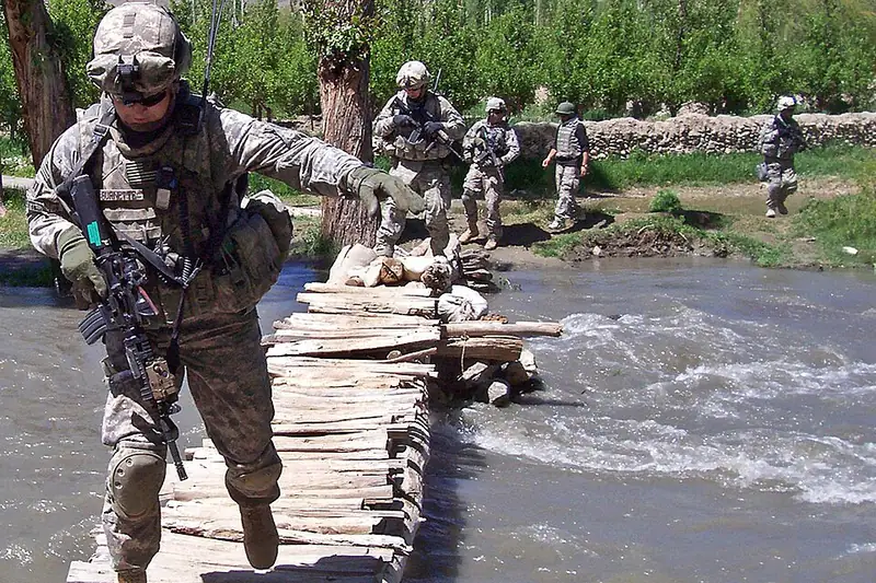 U.S. soldiers on a patrol in Afghanistan, 2009.