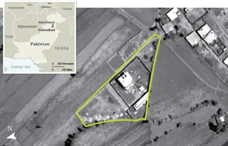 An aerial view of a walled compound in Abbottabad.